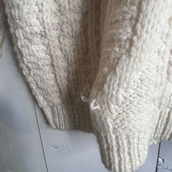 Vintage Cream Cable Knit Shawl Collar Cardigan Sweater Men’s Large 100% Acrylic - Picture 6 of 12
